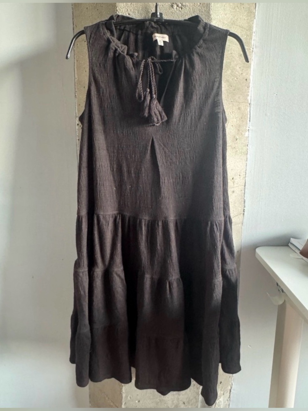Max Studio Sleeveless Tiered Cotton Blend Dress - Black